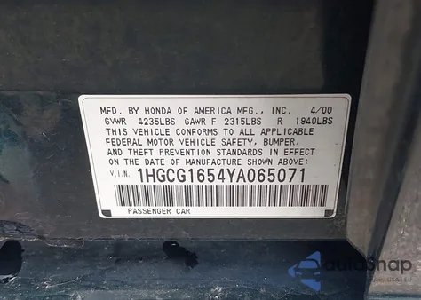 2000 Honda Accord 3.0 Ex z USA, uszkodzony, nr VIN 1HGCG1654YA065071